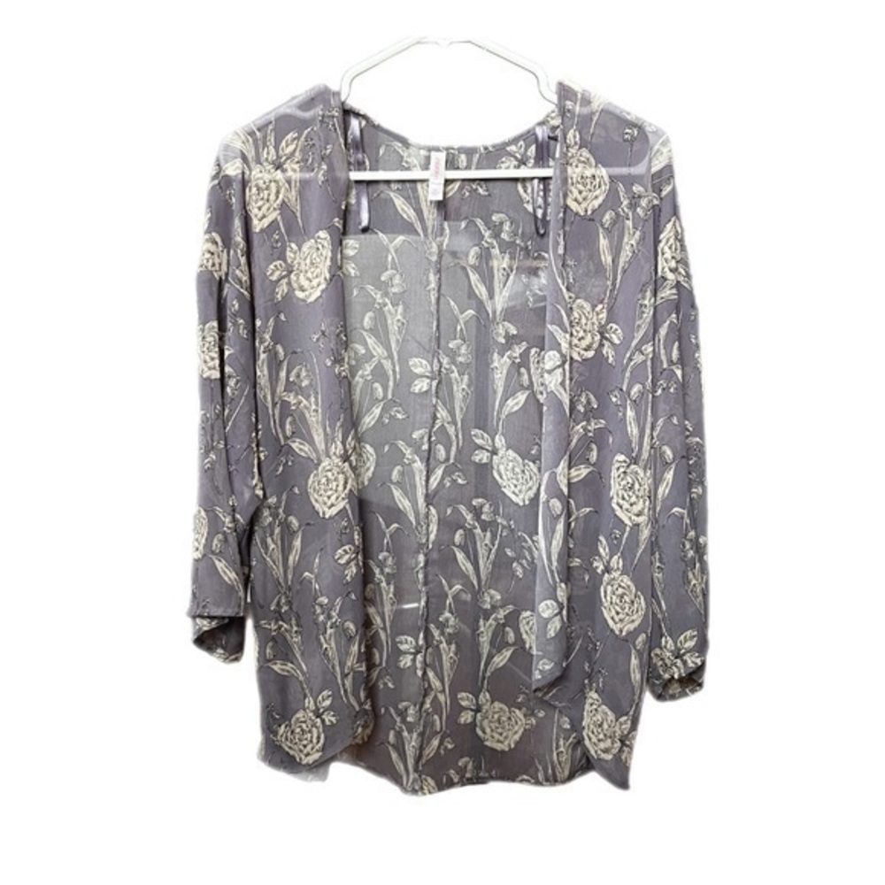 Xhilaration Sheer Purple and White Floral Kimono Top Size XS